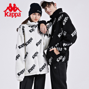 Kappa卡帕羊羔绒夹克秋冬情侣男女满印毛绒外套立领保暖上衣