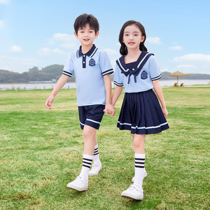 班服小学生夏季套装幼儿园园服海军风夏款儿童毕业照运动夏装校服