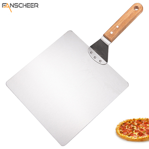 10寸不锈钢披萨安全转移铲木柄方形铲蛋糕萨转移器烘焙工具