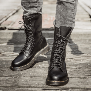 皮靴版英伦军靴透气靴男真皮高帮长靴马丁夏季长筒靴高筒男士风韩