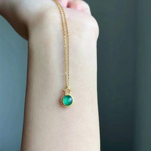 翡翠吊坠项链小蛋面锁骨链天然a货阳绿镶嵌18k金高级设计感带证书