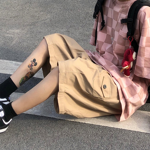 日系街头复古工装短裤女夏宽松hiphop高街休闲五分裤潮ins设计感