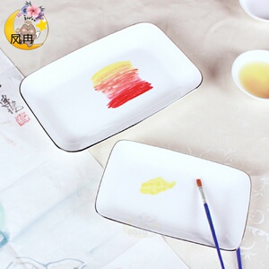 调色盘国画颜料盘陶瓷盘长方形白盘水彩水粉画美术工具包邮