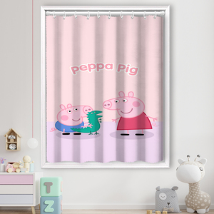 小猪佩奇窗帘免打孔安装伸缩杆儿童房卡通遮光男孩短款卧室少女布