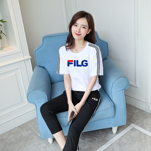 filg菲乐运动套装女夏季韩版卫衣洋气短袖t恤长裤休闲服两件套女