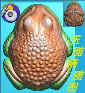 立体双面√雕刻青蛙 金蟾蜍挂件精雕图jdp浮雕玉雕灰度图电脑雕刻