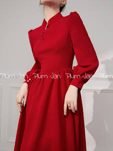 新中式国风红色改良旗袍连衣裙新年衣服女装秋冬季订婚礼服敬酒服