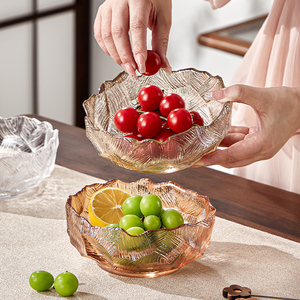 日式水晶玻璃水果盘轻奢高档客厅家用蔬菜沙拉碗零食干果摆放盘子