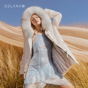 OZLANA皮草派克服2023新款女冬季保暖皮毛一体年轻外套大衣女白色