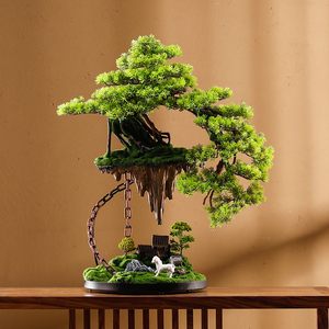 新中式仿真迎客松摆件家居装饰品假树绿植微缩景观办公室桌面盆景