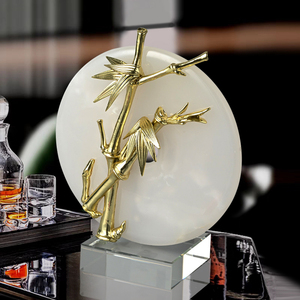 新中式竹子蜻蜓平安扣摆件玉石工艺礼品现代创意家居玄关装饰摆设