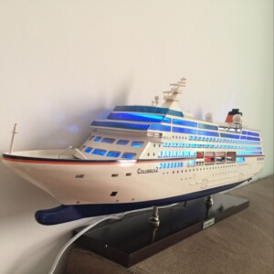 禄90cm实木哥伦布号豪华游轮模型工艺船n带灯邮轮精致礼品办公