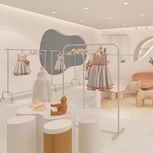 店展示架装修效果图儿童专用挂衣架上墙壁挂婴儿装落地式货架53人付款