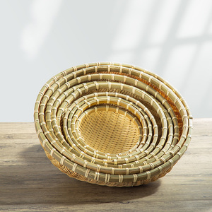 竹编制品圆簸箕家用农家水果馒头筐干果零食收纳小箩筐洗菜竹篮子