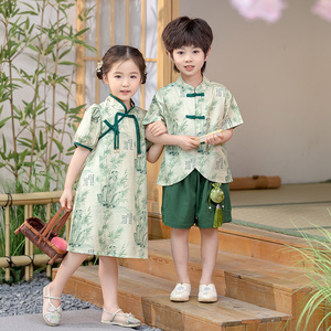 唐装男童汉服中国风古装六一儿童演出服幼儿园服女童中式旗袍裙夏