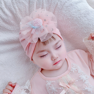 婴儿帽子春秋薄款高颜值女宝宝印度帽可爱超萌婴幼儿护卤门胎帽