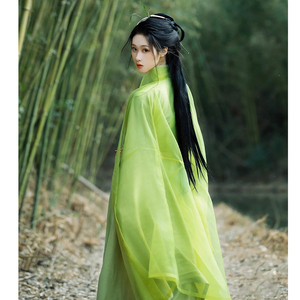 原创绿色汉服女魏晋制直裾古装中国风超仙气飘逸广袖襦裙古风夏款