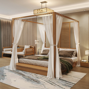 新中式实木床东南亚风格家具民宿榻榻米双人床现代简约四柱架子床