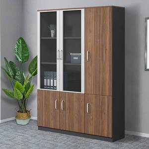 苏美特书柜木质储物柜办公室书柜文件柜三门书柜深胡桃色