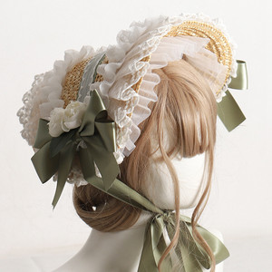 lolita帽子女夏季手作优雅茶会田园追忆波奈特bntbb帽洛丽塔草帽