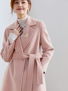 粉色双面羊绒大衣女中长款高端2023年秋冬季新款气质修身呢子外套