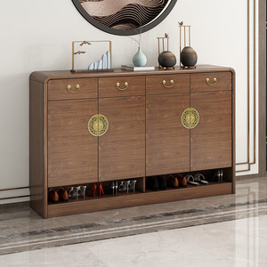 门口鞋柜多功能实木家用大容量玄关隔断新中式鞋柜简约超薄客厅