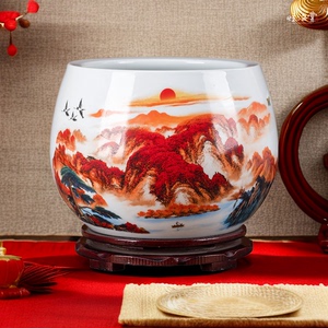 景德镇陶瓷新中式鸿运当头聚宝盆摆件客厅装饰品搬家乔迁新居礼品