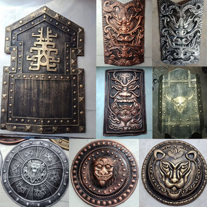 中国仿古虎头浮雕盾牌 古代影视拍摄cos道具密室装饰花纹手盾兵器