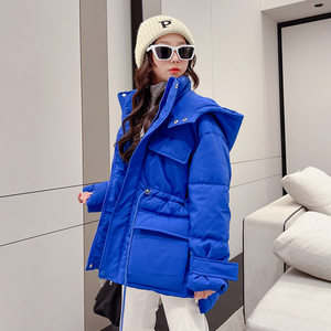 女童棉服冬装2021新款洋气韩版棉衣儿童蓝色收腰加厚羽绒棉袄外套