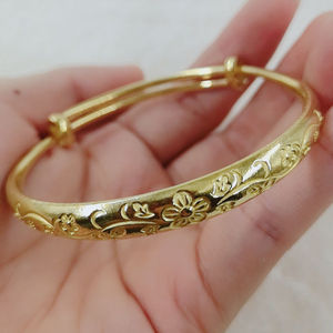 促销黄铜手镯梅花纯铜推拉实心镯子不掉色保平安铜镯女