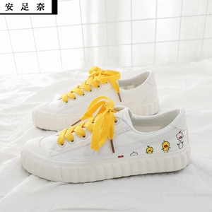 日系风神仙可爱泫雅帆布鞋女小黄鸭品鮀少女心板鞋学生低帮小白鞋