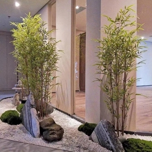 新中式石头景观售楼处干景酒店竹子造景石美陈迎客松装饰摆件植物