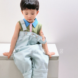波拉韩国童装男女童裤子夏装新款儿童工装长裤潮酷牛仔背带裤