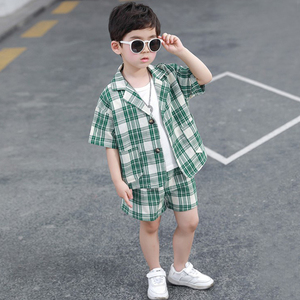 男童西装夏2周岁礼服男宝格子短袖薄款休闲韩版3儿童西服套装男孩