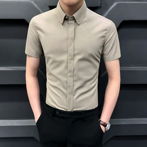 夏季韩版男士短袖衬衫男修身休闲商务衬衣2024新款暗扣高级寸衣潮