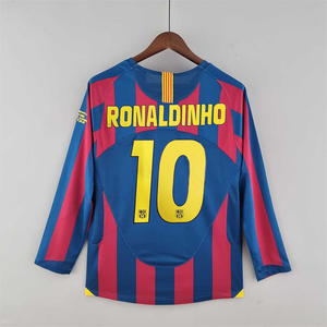 罗纳尔迪尼奥长袖0506复古足球球衣小罗梅西足球服巴02塞罗那