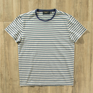 rrl 做旧蓝染条纹 柔软水洗棉 经典复古海军蓝条纹圆领t恤