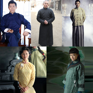 影视古装民国老爷长袍马褂棉麻长衫老爷女秀禾少奶奶演出服