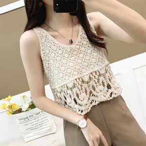 吊带针织镂空毛线背心