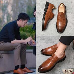 我的砍价女王林更新同款皮鞋男尖头英伦系带男士结婚皮鞋商务男鞋