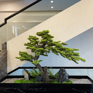 花舍优质仿真崖柏盆景室内日式景观松树装饰干景植物摆件老根制作