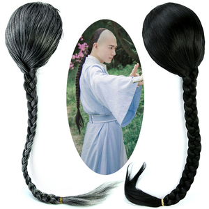 清朝阿哥自然黑大辫子假发古风全头套cos影视剧男侠客花白半头套