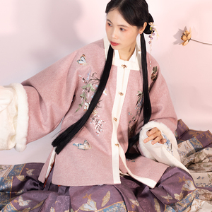 海棠落原创 入梦来 秋冬加绒加厚明制方领半袖 半臂汉服新年