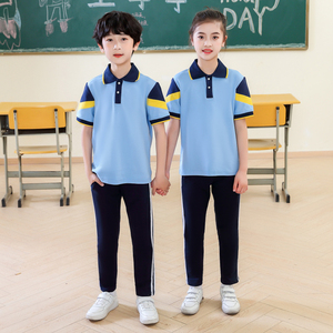 t恤幼儿园夏季园服初中高中生天蓝色班服小学生短袖校服套装半袖