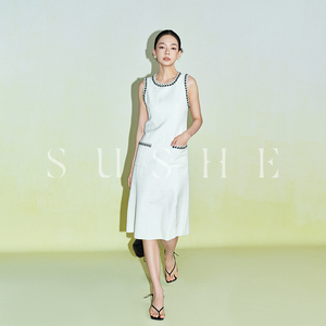 束皙/SUSHE 香式手工花边设计感刺绣气质小香风连衣裙女白色夏季