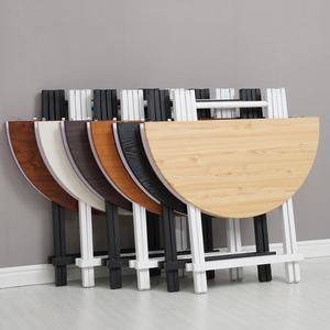 家用折叠桌便携简易吃饭桌子现代简约圆桌欧式小户型圆形实木餐桌
