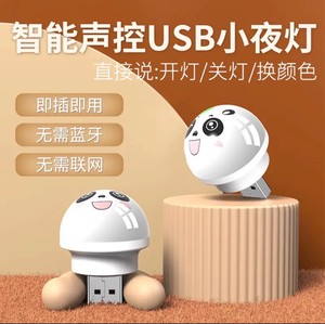 熊猫创意小夜灯智能声控USB语音灯迷你卡通便携小灯可定时换颜色