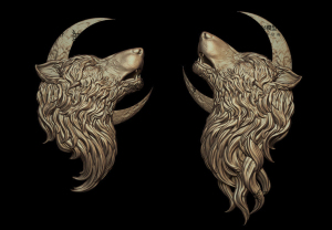 狼头啸月动物雕塑装饰浮雕画精雕图jdp雕刻图3d模型stl三维立体图