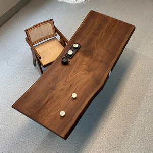 北美黑胡桃木实木大板茶餐桌椅套装简约现代办公老板书桌现货定制