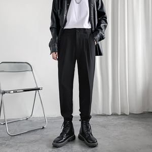 马丁靴裤子男搭配潮流休闲宽松新款高街春季直筒束脚垂坠感西装裤